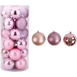 Набор новогодних украшений 20 игрушек шариков, розового цвета (161630)