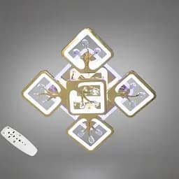 Стельова LED-люстра Diasha S8157/4+1G 3color з пультом і димером, золото, 90W, 4950 lm, квадратні акрилові плафони 43×43 см