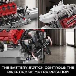 Конструктор двигун Mould King V12  Naturally Aspirated Engine Ferrari моторизований дитячий мотор 1366 деталей - мініатюра 6