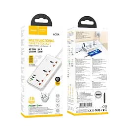 Мережевий зарядний пристрій подовжувач Hoco AC8A 3 USB/Type-C PD QC 30W 3 розетки 1.5m білий - мініатюра 5