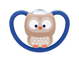 Пустышка силиконовая NUK Space Сова, ортодонтическая, 18+ мес, синий (3952361)