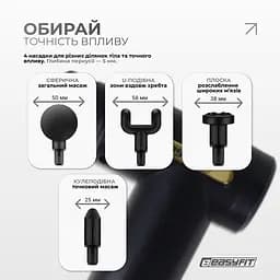 Перкусійний масажер для тіла EasyFit Pulse Mini 4 насадки, 6 режимів - мініатюра 4