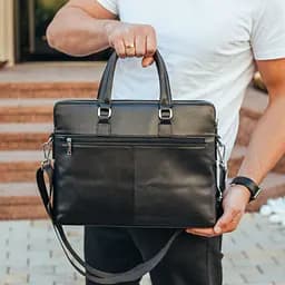 Шкіряна чоловіча ділова сумка-портфель чорна Tiding Bag 30987 38 см - мініатюра 7