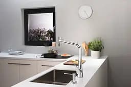 Змішувач Hansgrohe Metris Select 320 2jet кухонний з витяжним виливом Sbox 73816000 Хром - мініатюра 2