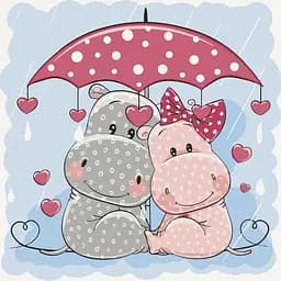 Роспись на холсте ArtCraft Бегемотики под зонтиком 30х30 см 15530-AC