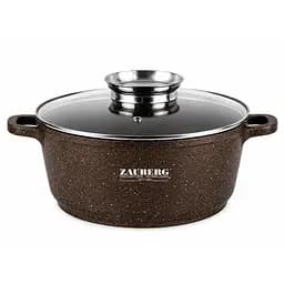 Каструля-котел кругла Zauberg 6.5 л Ø 29 см з покриттям під мармур та кришкою Коричнева Коричневий 88465 - мініатюра 1