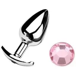 Анальна пробка якір SKN-MS135 з кристалом Pink (розмір S), Срібний /Світло-рожевий