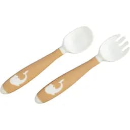 Набір для годування Baby Team: виделочка та ложечка, з гнучкою ручкою, бежевий