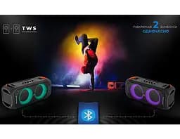 Портативная колонка REAL-EL X795 Boombox 70W Bluetooth, Echo Karaoke, TWS, RGB, Black - мініатюра 11