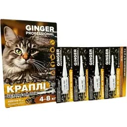 Краплі на холку Ginger Professional для котів 4-8 кг 1 мл №4 імідаклоприд, івермектин, метопрен (35079)