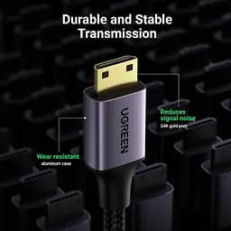 Кабель Ugreen Mini HDMI штекер to HDMI 2.0 роз'єм 4K 60Hz 25CM Space Gray Aluminum Shell Braided (90593) - мініатюра 7