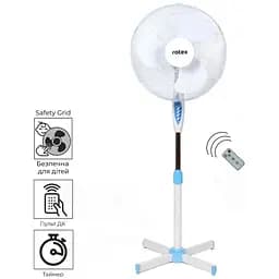 Напольный электрический вентилятор Rotex RAF54-E 40Вт 40см с защитной решеткой и пультом Таймер Белый/Синий