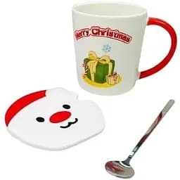 Новогодняя чашка Olens 102-1059 Новогодняя 2024 керамика с крышкой и ложкой 380 мл Белая