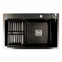 Кухонна мийка 78x50С R PVD чорна Platinum Handmade (поглиблена полиця, 3.0/1.0 мм), Чорний