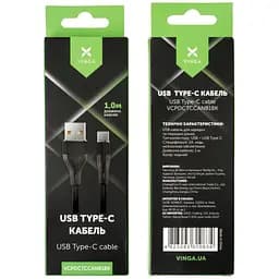 Дата кабель USB 2.0 AM to Type-C 1.0m cylindric nylon back Vinga (VCPDCTCCANB1BK) - мініатюра 4