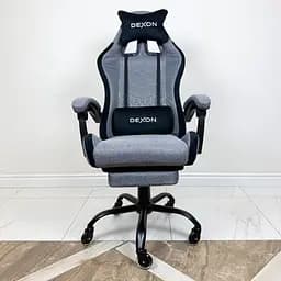 Геймерське крісло DEXON ORION X з підставкою для ніг, з тканини+подушки велюр, металева хрестовина, Темно-Сірий - мініатюра 3