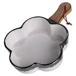 Тарілка порцелянова глибока з ручкою Квітка 27×20×5 (см) блюдо сервірувальне з ручкою для подачі тарілка сковорода Срібло Yiwu ZJH-13-4