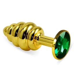 Анальная пробка Lovetoy Gold Spiral Metal Plug 6.8 см (зеленый)