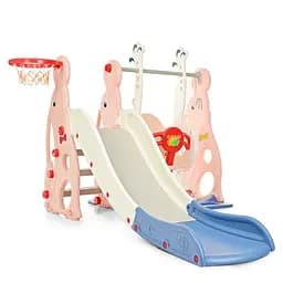 Детская горка-качели BAMBI WM19020-8 с баскетбольным кольцом, ш147-г178-в107,5см, розовая