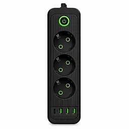 Мережевий фільтр-подовжувач 3 розетки 3хUSB-A 1xUSB-C 5м чорний подовжувач електричний живлення зарядка Yiwu HP-5-36