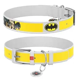 Ошейник для собак кожаный Waudog Design с QR-паспортом "Бэтмен2" S Ш 15 мм Д 26-35 см белый