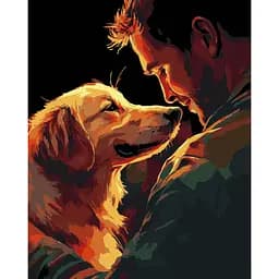 Набір для розпису по номерах Strateg Людина і пес на чорному фоні 40 х 50 см (AH1181-19)