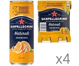 San Pellegrino Aranciata, Упаковка 4 шт. х 0,33 л, Напій газований соковмісний Апельсин Сан Плігріно, ж/б