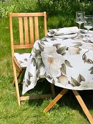 Водовідштовхувальна Скатертина з 3D принтом Чайна квітка 220х140 см (+ 4 серветки 30х40) Бежевий