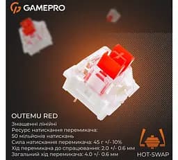 Клавиатура игровая механическая GamePro GPMK-130BW USB Red Outemu Swithes Hot-Swap Black-White - мініатюра 6