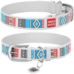 Нашийник для собак Waudog Design шкіряний з QR паспортом, малюнок Етно, S, Ш 15 мм, Дов 27-36 см