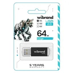 USB флеш накопичувач Wibrand 64GB Cougar Black USB 2.0 (WI2.0/CU64P1B) - мініатюра 2