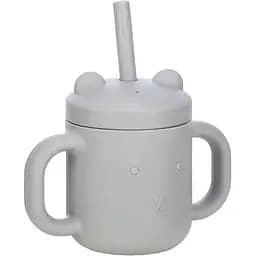 Силіконова дитяча чашка FreeOn Silicone  з ручками та соломинкою сіра (46347)