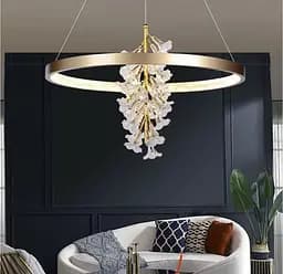 Світлодіодна латунна люстра із ніжними квітами Ø 80 см | Line F | Арт. D9001-800