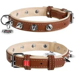 Ошейник для собак Waudog Soft кожаный с QR паспортом, с шипами, L, Ш 35 мм, Дл 46-60 см
