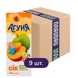 Упаковка сока Агуня Яблоко-персик с мякотью 1.8 л (0.2 л x 9 шт.)