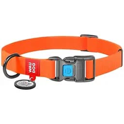 Нашийник для собак Waudog Waterproof, коллартекс, водостійкий, з QR паспортом, пластикова пряжка-фастекс, 23-35х1,5 см, помаранчевий