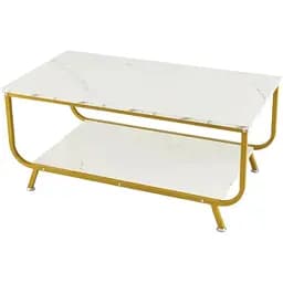 Журнальный стол Costway Marble двухъярусный белый
