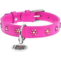 Ошейник для собак Waudog Glamour со стразами Цветочек, кожаный, с QR паспортом, L, 30-39х2 см, розовый