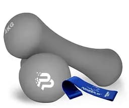 Гантели неопреновые PowerPlay 4126 Spartacus 2*4 кг Серые 2 шт + Резинка для фитнеса 7,5 кг (PP_4126_4kg_2in)