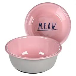 Миска Flamingo Nell Round 250 мл емальована для котів, нержавіюча сталь, рожева та сіра