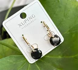 Сережки Xuping з великим чорним каменем гіпоалергенна прикраса для щоденного образу Золотистий