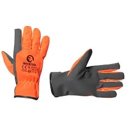 Рукавички робочі захисні Intertool комбінована козяча флуоресцентна шкіра помаранчева 10"