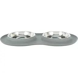 Миска Trixie для котів подвійна сіра 47х3х26 см метал/силікон