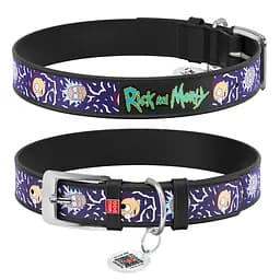 Ошейник для собак кожаный Waudog Design с QR-паспортом "Рик и Морти 2" L Ш 25 мм Д 38-49 см черный