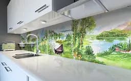Вініловий кухонний фартух Зелена Річка Акварель наклейка для кухні дерева озеро Природа Happy Pocket Z181714