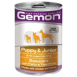 Вологий корм Gemon Dog Puppy & Junior шматочки з куркою та індичкою для собак усіх порід 415 гр