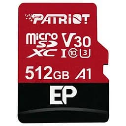 Карта памяти Patriot microSDXC (UHS-1 U3) EP Series 512Gb class 10 V30 (R-100MB/s, W-80MB/s) (adapter SD) (PEF512GEP31MCX)