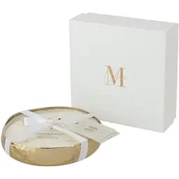 Свічка J-line ароматична в металевій золотій скриньці аромат амбра ваніль кедр діаметр 20 см Бельгія (16135)