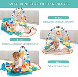 Музичний центр активності eners Baby Gyms Play Mats  Kick&Play Piano Gym Tummy Time — М'який килимок для новонароджених - мініатюра 2
