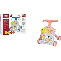 Дитяча розвиваюча каталка з ігровим столиком, піаніно та пальчиковими іграми, рожевого кольору